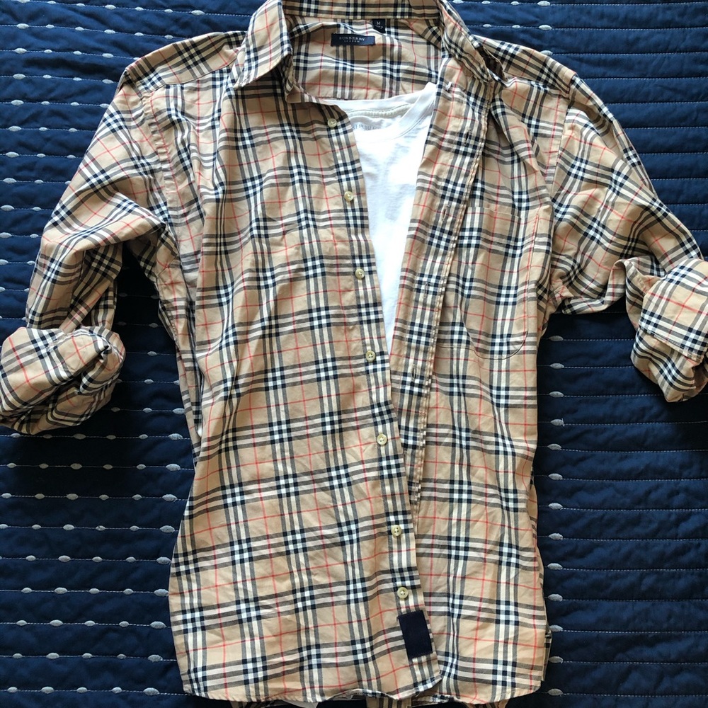 Burberry plaid button-up shirt, Men’s Medium.